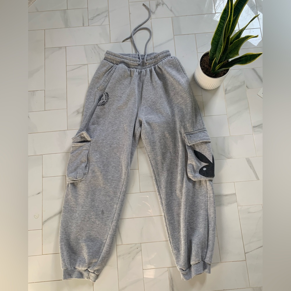 Grey PLAYBOY cargo sweat pants